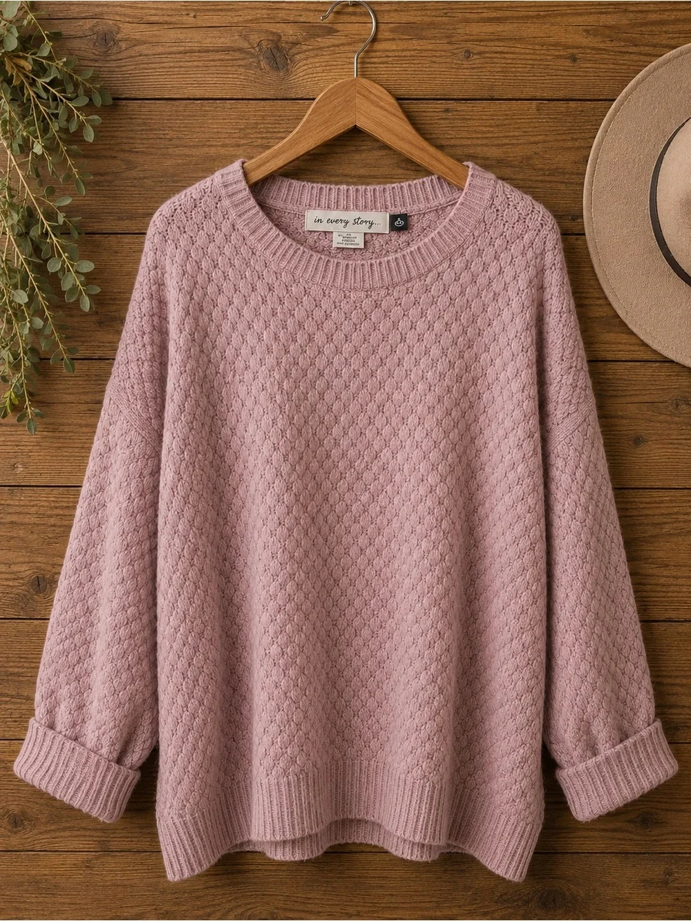 In Every Story Plus Size 2X Dusty Rose Textured Knit Sweater|Cozy & Oversized - Picture 3 of 6